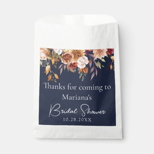 Navy Blue Fall Floral Brautparty Geschenktütchen (Vorderseite)