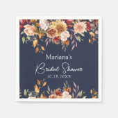 Navy Blue Fall Floral Brautparty Serviette (Vorderseite)