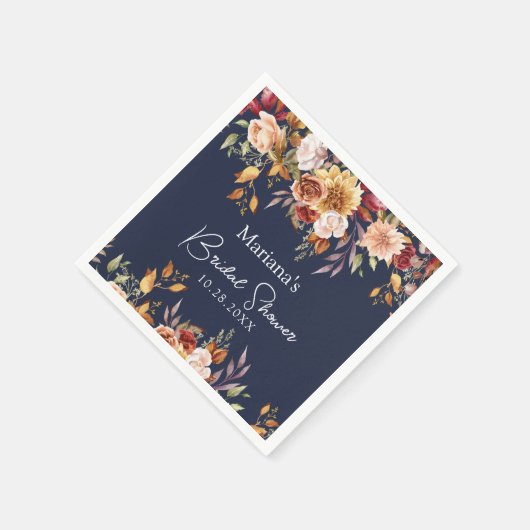Navy Blue Fall Floral Brautparty Serviette (Ecke)
