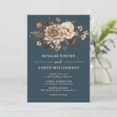 Navy Blue + Fall Floral Formal Moody Boho Hochzeit Einladung (Stehend Vorderseite)