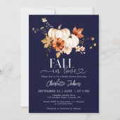 Navy Blue Fall in Liebe Daisy Pumpkin Brautparty Einladung (Vorderseite)
