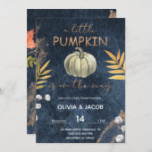 Navy Blue Fall Pumpkin Baby Dusche Einladung (Vorne/Hinten)