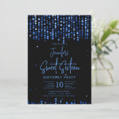 Navy Blue Falling Stars Sweet 16 Birthday Party Einladung (Stehend Vorderseite)