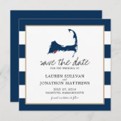 Navy Blue Falmouth Cape Cod Map Save the Date (Vorne/Hinten)