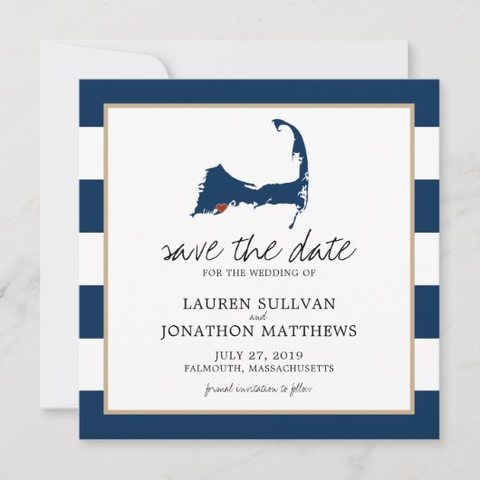 Navy Blue Falmouth Cape Cod Map Save the Date (Vorderseite)