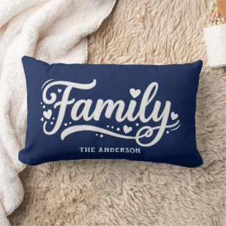 Navy Blue Familienherz-Schrift-Monogramm Lendenkissen