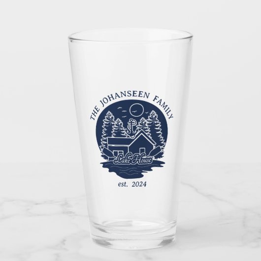 Navy Blue Family Lake House Nautic Anchoros Glas (Vorderseite)