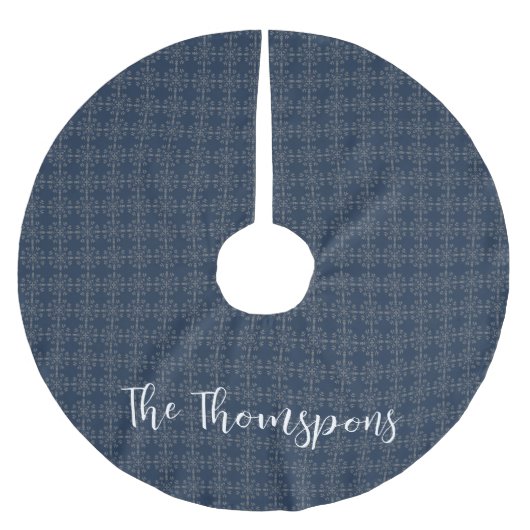 Navy Blue Family Name Custom Christmas Polyester Weihnachtsbaumdecke (Vorderseite)