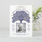 Navy Blue Family Tree Baby Birth Ankündigung (Stehend Vorderseite)