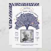 Navy Blue Family Tree Baby Birth Ankündigung (Vorne/Hinten)