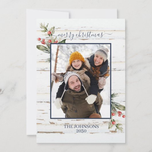 Navy Blue Farmhouse Frohe Weihnachten Kariertes Fo (Vorderseite)