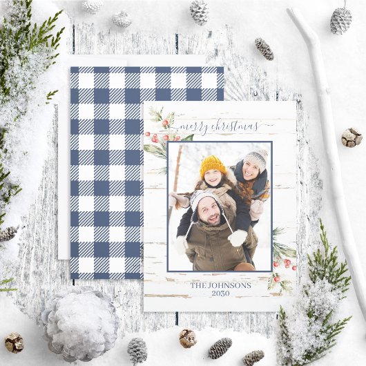 Navy Blue Farmhouse Frohe Weihnachten Kariertes Fo