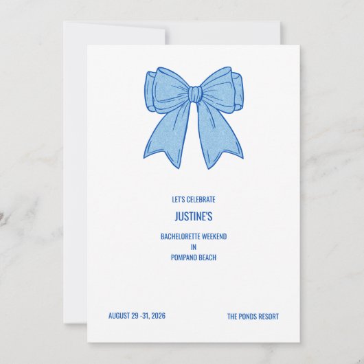 Navy + Blue Faux Glitter Bow Einladung (Vorderseite)