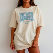 Navy + Blue Faux Glitter Varsity Engagement Bridal T-Shirt