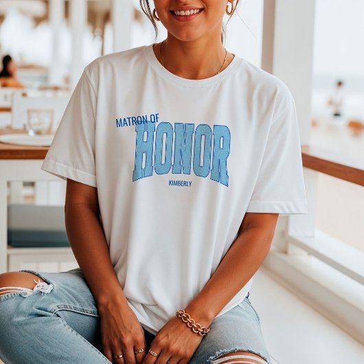 Navy + Blue Faux Glitter Varsity MATRON OF HONOR T-Shirt