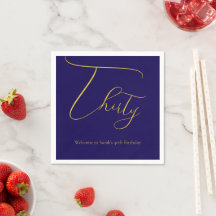 Navy Blue & Faux Gold Foil 30th Birthday Napkins