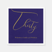 Navy Blue & Faux Gold Foil 30th Birthday Napkins Serviette (Vorderseite)