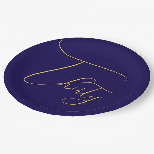 Navy Blue & Faux Gold Foil 30th Birthday Pappteller (Schrägansicht)