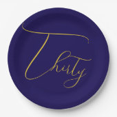 Navy Blue & Faux Gold Foil 30th Birthday Pappteller (Vorderseite)