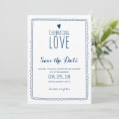 Navy Blue feiert Liebe Hochzeit speichern das Datu Save The Date (Stehend Vorderseite)