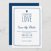 Navy Blue feiert Liebe Hochzeit speichern das Datu Save The Date (Vorne/Hinten)