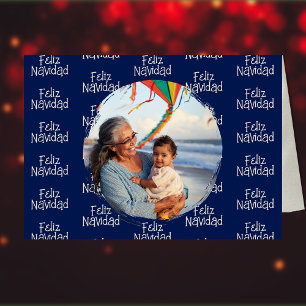 Navy Blue Feliz Navidad Spanisches Foto Feiertagskarte