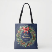 Navy Blue Festive Weihnachtsfest Wreath Elegante C Tasche (Vorderseite)