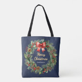 Navy Blue Festive Weihnachtsfest Wreath Elegante C Tasche (Rückseite)