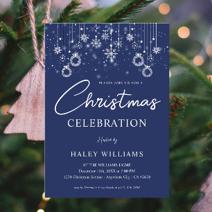 Navy Blue Festliche Schneeflocken Weihnachtsfeier Einladung