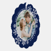 Navy Blue First Christmas Mr. und Mrs. Foto Ornament Karte (Rechts)