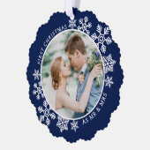 Navy Blue First Christmas Mr. und Mrs. Foto Ornament Karte (Links)