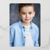 Navy Blue First Heilige Kommunion Foto Kreuz Silve Folieneinladung (Rückseite)