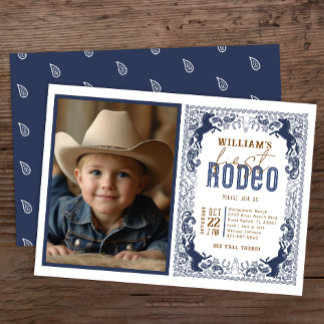 Navy Blue First Rodeo Foto Einladung - Western C
