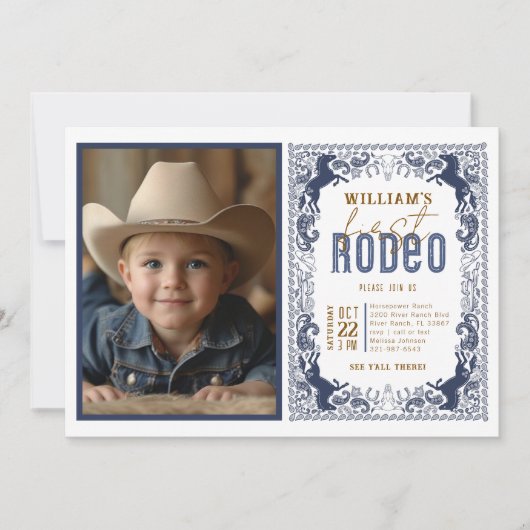 Navy Blue First Rodeo Foto Einladung - Western C (Vorderseite)