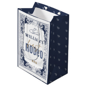 Navy Blue First Rodeo Geburtstagsgeschenktasche -  Mittlere Geschenktüte