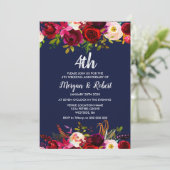 Navy Blue Floral 4. Hochzeitstag Einladung (Stehend Vorderseite)