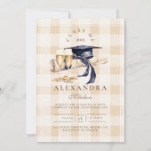 Navy Blue Floral Abschluss Einladung (Vorderseite)