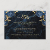 Navy Blue Floral Agate Gold Script Wedding Details Begleitkarte (Vorderseite)