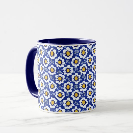 Navy Blue Floral Arabisches Muster Tasse (Vorderseite Links)
