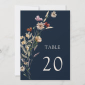 Navy Blue Floral Boho Hochzeiten Tischnummern (Vorderseite)