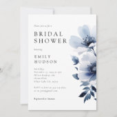 Navy Blue Floral Brautparty Einladung (Vorderseite)