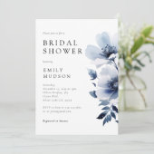 Navy Blue Floral Brautparty Einladung (Stehend Vorderseite)