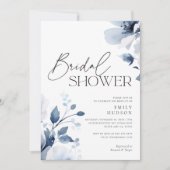 Navy Blue Floral Brautparty Einladung (Vorderseite)