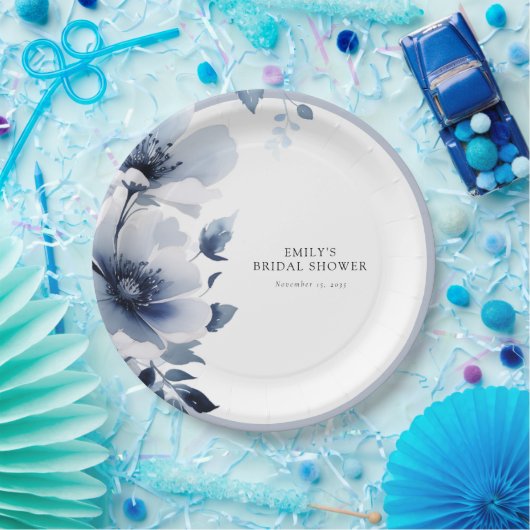 Navy Blue Floral Brautparty Pappteller (Party)