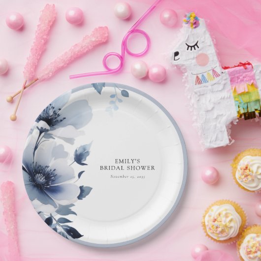 Navy Blue Floral Brautparty Pappteller (Party)