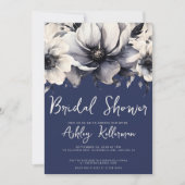 Navy Blue Floral Brautparty Party Einladung (Vorderseite)