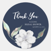 Navy Blue Floral Brautparty Vielen Dank Runder Aufkleber (Vorderseite)