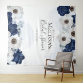 Navy Blue Floral Brautparty Watercolor Wandteppich (Beispiel (Horizontal))