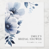 Navy Blue Floral Brautparty Weinetikett (Einzelnes Label)