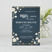 Navy Blue Floral Bridal Shower Invitation Einladung (Stehend Vorderseite)